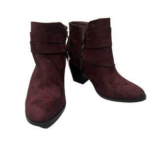 GEORGE Burgundy Faux Suede, Side Zipper, Ankle & Booties Boots 3in Heels.